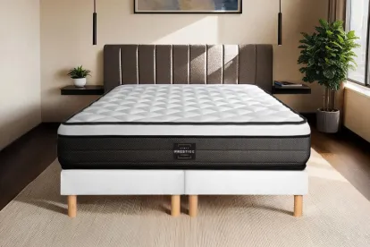 Ensemble Matelas Sommier 200x200 cm - 2 Sommiers Blancs (déjà monté) - Suite