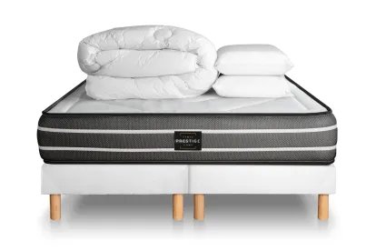 Pack lit complet 200x200 cm - Matelas + 2 Sommiers Blancs + 2 oreillers + Couette - Exclusive