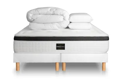 Pack lit complet 180x200 cm - Matelas + 2 Sommiers Blancs + 2 oreillers + Couette - Privilège