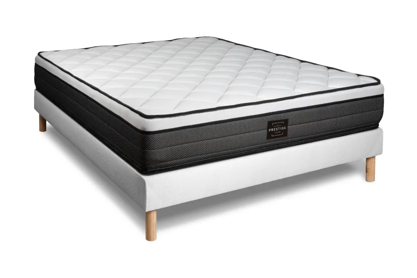Pack lit complet 200x200 cm - Matelas + Sommier Blanc (en kit) + 2 oreillers + Couette - Suite