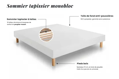 Ensemble Matelas Sommier 140x200 cm - Sommier Blanc (déjà monté) - Exclusive