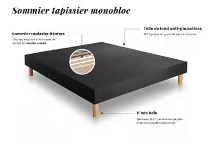Ensemble Matelas Sommier 140x200 cm - Sommier Noir (déjà monté) - Privilège