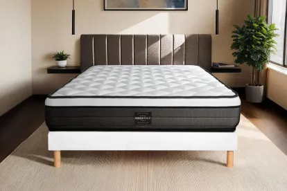 Ensemble Matelas Sommier 180x200 cm - Sommier Blanc (en kit) - Suite