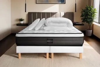 Pack lit complet 160x200 cm - Matelas + 2 Sommiers Blancs + 2 oreillers + Couette - Suite