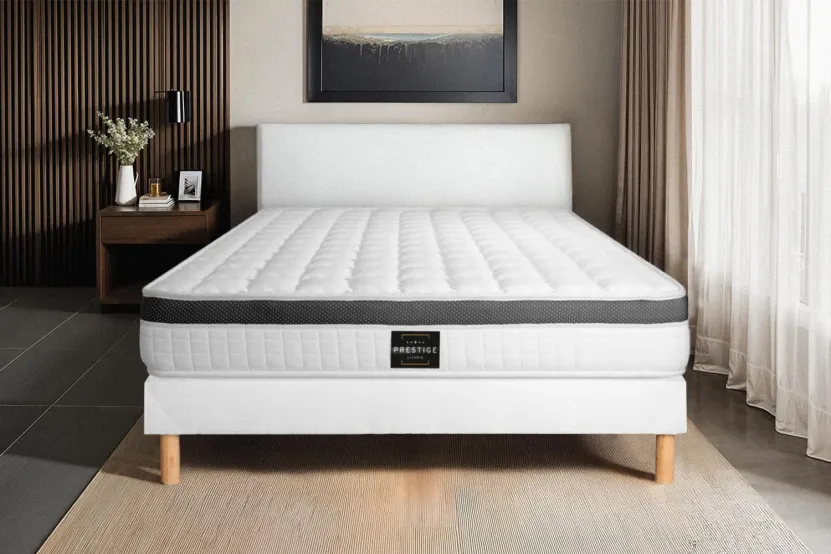 Ensemble Matelas Sommier 160x200 cm - Sommier Blanc (déjà monté) - Supérieur