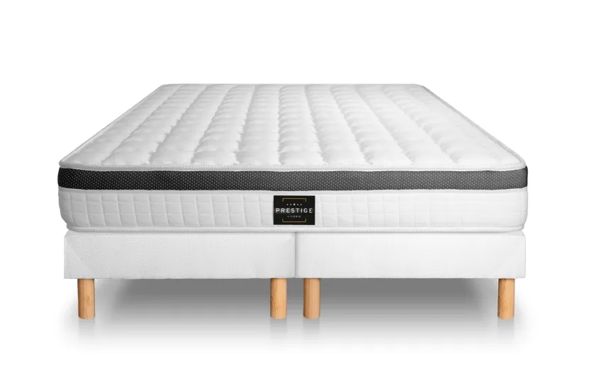 Ensemble Matelas Sommier 180x200 cm - 2 Sommiers Blancs (déjà monté) - Supérieur