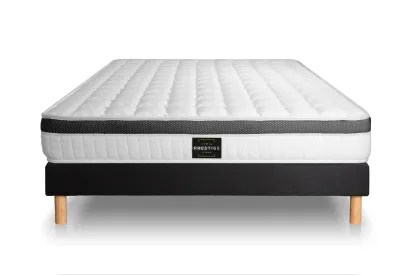 Ensemble Matelas Sommier 140x190 cm - Sommier Noir (déjà monté) - Supérieur
