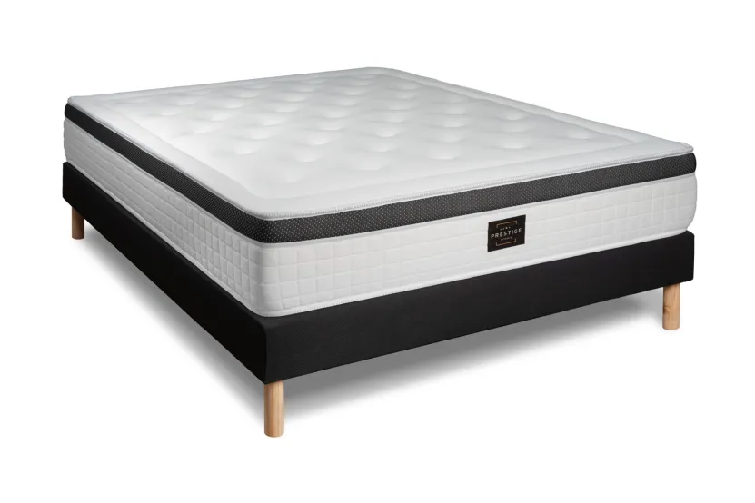 Pack lit complet 160x200 cm - Matelas + Sommier Noir + 2 oreillers + Couette - Privilège