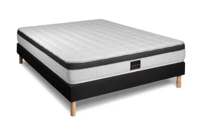 Pack lit complet 160x200 cm - Matelas + Sommier Noir (en kit) + 2 oreillers + Couette - Supérieur