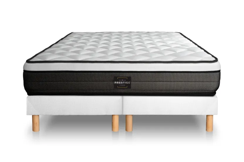 Pack lit complet 200x200 cm - Matelas + 2 Sommiers Blancs + 2 oreillers + Couette - Suite