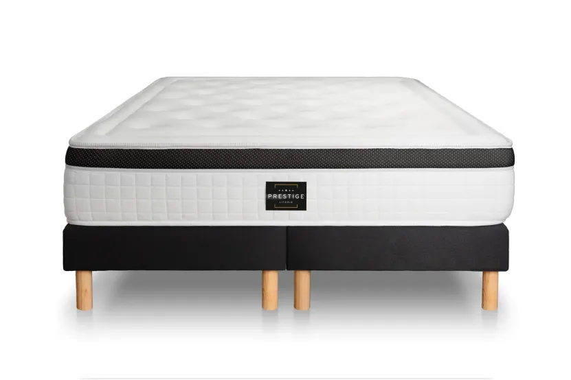 Ensemble Matelas Sommier 200x200 cm - 2 Sommiers Noirs (déjà monté) - Privilège