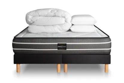 Pack lit complet 200x200 cm - Matelas + 2 Sommiers Noirs + 2 oreillers + Couette - Exclusive