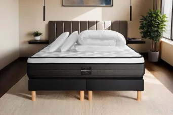 Pack lit complet 160x200 cm - Matelas + 2 Sommiers noirs + 2 oreillers + Couette - Suite