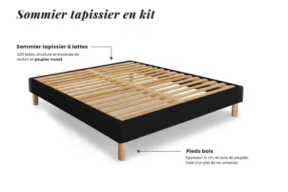 Ensemble Matelas Sommier 140x200 cm - Sommier Noir (en kit) - Suite