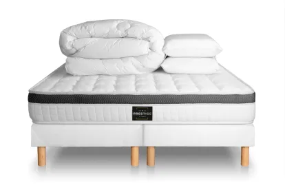 Pack lit complet 180x200 cm - Matelas + 2 Sommiers Blancs + 2 oreillers + Couette - Supérieur