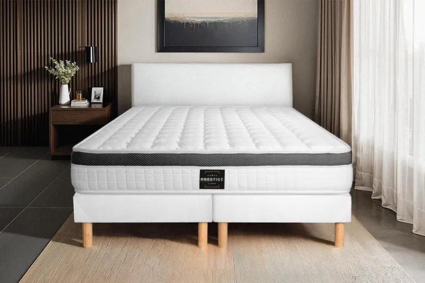 Ensemble Matelas Sommier 180x200 cm - 2 Sommiers Blancs (déjà monté) - Supérieur
