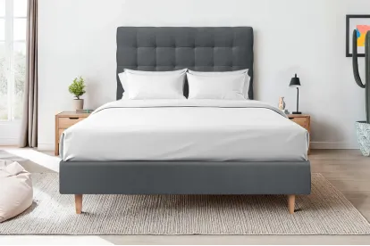 Tête de lit 150 cm Capitonnée - Tissu Velours Gris Anthracite