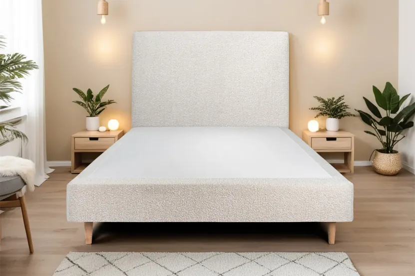 Sommier Tapissier 135x190 cm (déjà monté) - Bouclette - Beige Clair