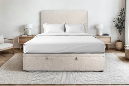 Sommier Coffre 160x200 cm - Bouclette - Beige clair