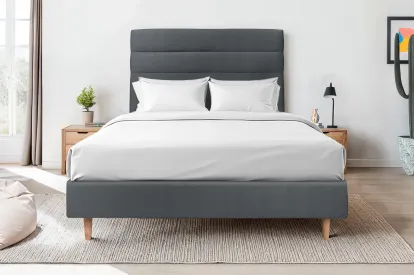 Tête de lit 140 cm Lignes - Tissu Velours Gris Anthracite