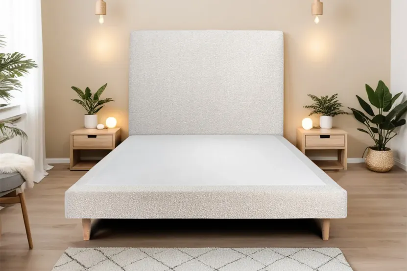 Sommier Tapissier 160x200 cm (déjà monté) - Bouclette - Beige Clair