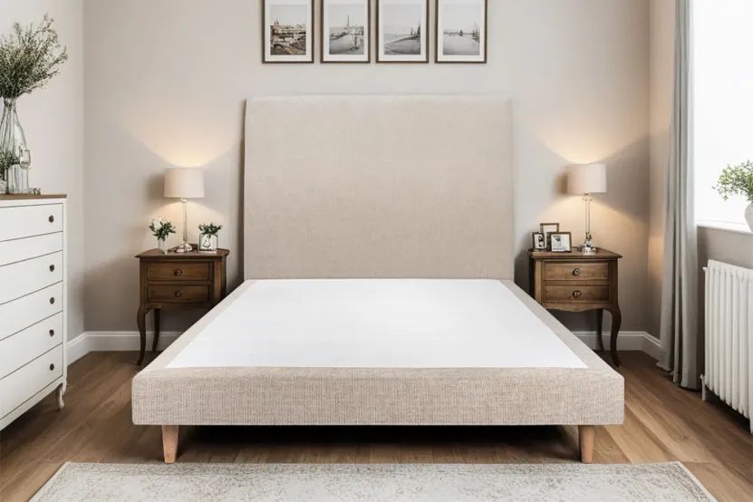 Sommier Tapissier 135x190 cm (déjà monté) - Toile Nattée - Beige Brun