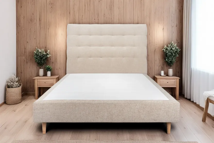 Tête de lit 135 cm Capitonnée - Tissu Toile Natté Beige Brun