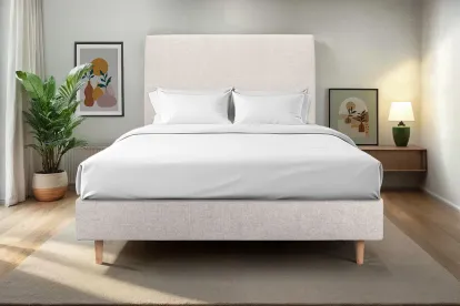 Tête de lit 200 cm Tapissée - Tissu Toile Natté Beige Clair