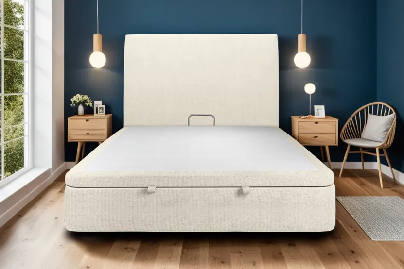 Sommier Coffre 200x200 cm - Toile Nattée - Beige Clair