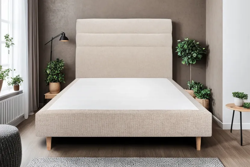 Tête de lit 135 cm Lignes - Tissu Toile Natté Beige Brun