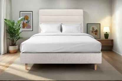 Tête de lit 135 cm Lignes - Tissu Toile Natté Beige Clair
