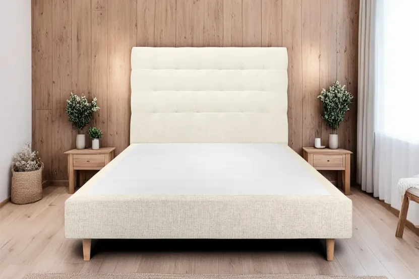 Tête de lit 140 cm Capitonnée - Tissu Toile Natté Beige Clair