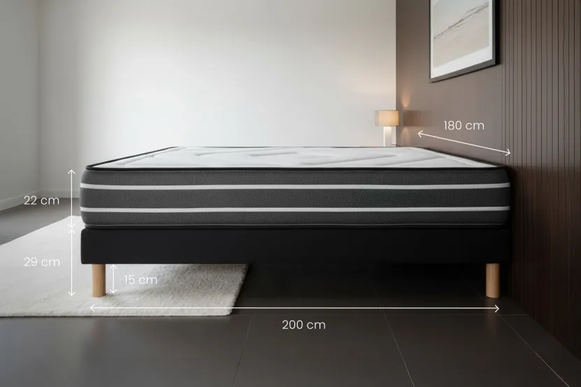 Ensemble Matelas Sommier 180x200 cm - Sommier Noir (en kit) - Exclusive