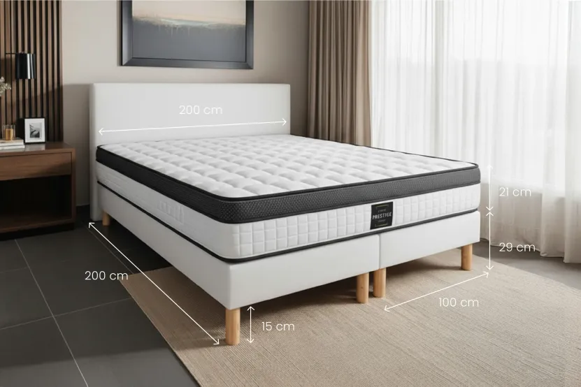 Ensemble Matelas Sommier 200x200 cm - 2 Sommiers Blancs (déjà monté) - Supérieur