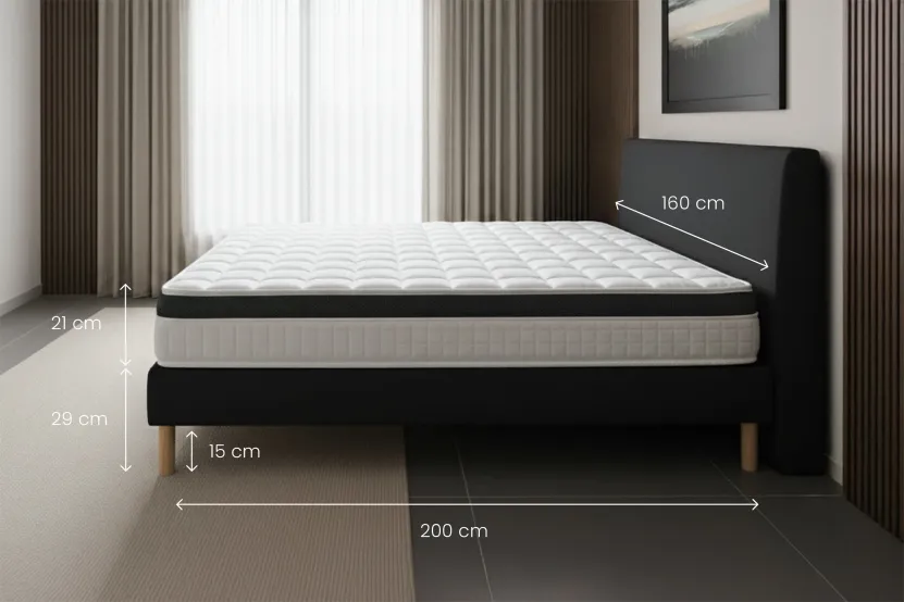 Ensemble Matelas Sommier 160x200 cm - Sommier Noir (en kit) - Supérieur