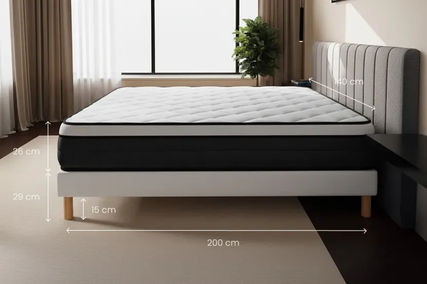 Ensemble Matelas Sommier 140x200 cm - Sommier Blanc (en kit) - Suite