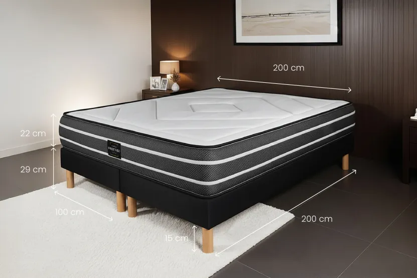 Ensemble Matelas Sommier 200x200 cm - 2 Sommiers Noirs (déjà monté) - Exclusive