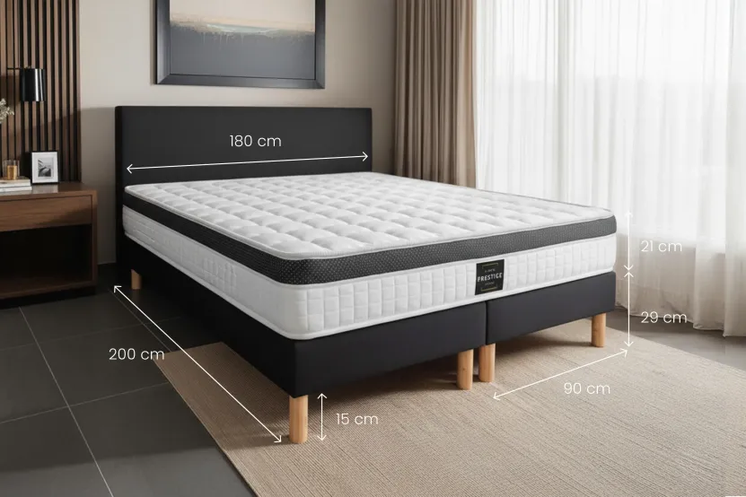 Ensemble Matelas Sommier 180x200 cm - 2 Sommiers Noirs (déjà monté) - Supérieur