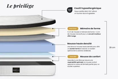 Ensemble Matelas Sommier 80x190 cm - Sommier Blanc (déjà monté) - Privilège