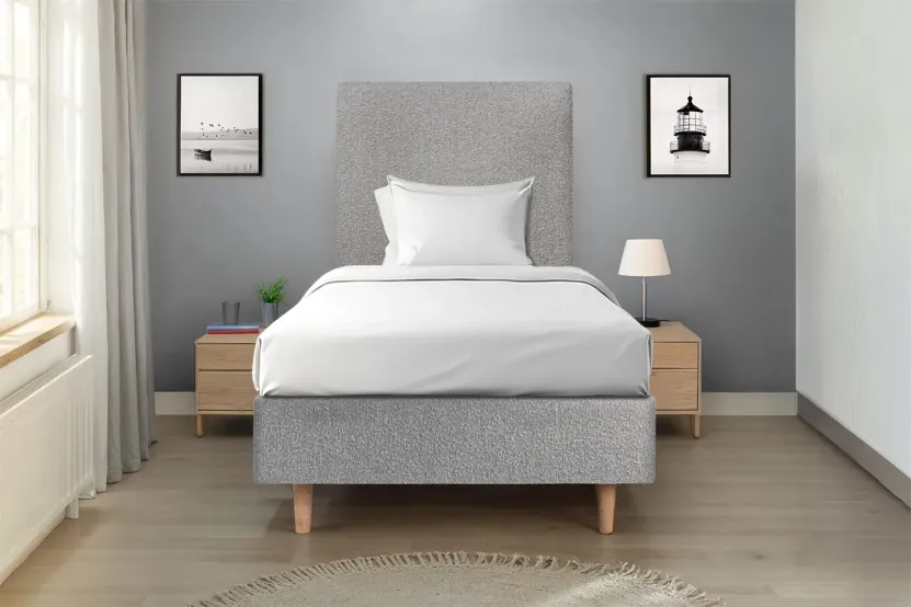 Sommier Tapissier 90x190 cm - H35 cm - Bouclette - Gris