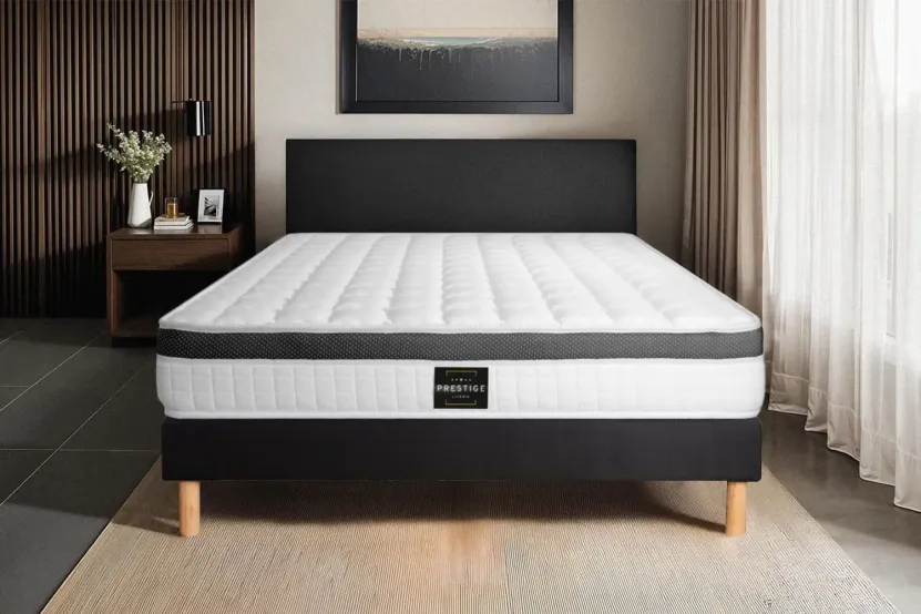 Ensemble Matelas Sommier 120x200 cm - Sommier Noir (déjà monté) - Supérieur