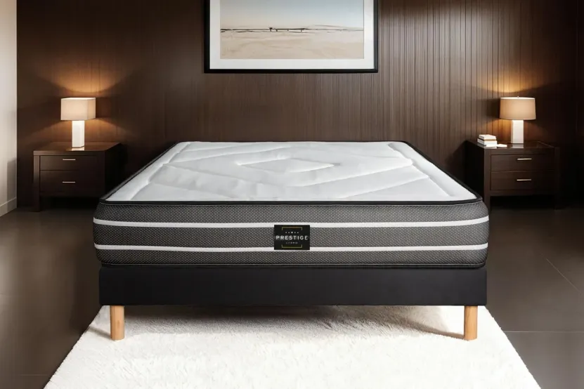 Ensemble Matelas Sommier 120x200 cm - Sommier Noir (déjà monté) - Exclusive