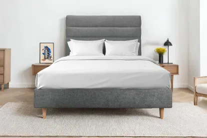 Tête de lit 180 cm Lignes - Tissu Toile Natté Gris Anthracite