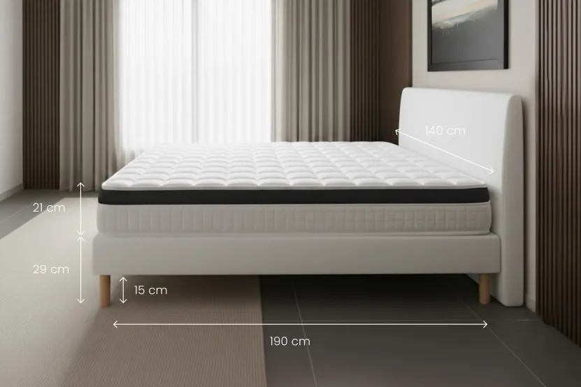 Ensemble Matelas Sommier 140x190 cm - Sommier Blanc (en kit) - Supérieur