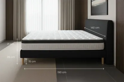 Ensemble Matelas Sommier 140x190 cm - Sommier Noir (en kit) - Supérieur