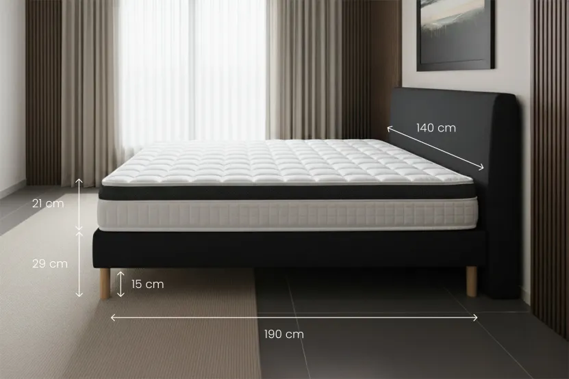 Ensemble Matelas Sommier 140x190 cm - Sommier Noir (en kit) - Supérieur