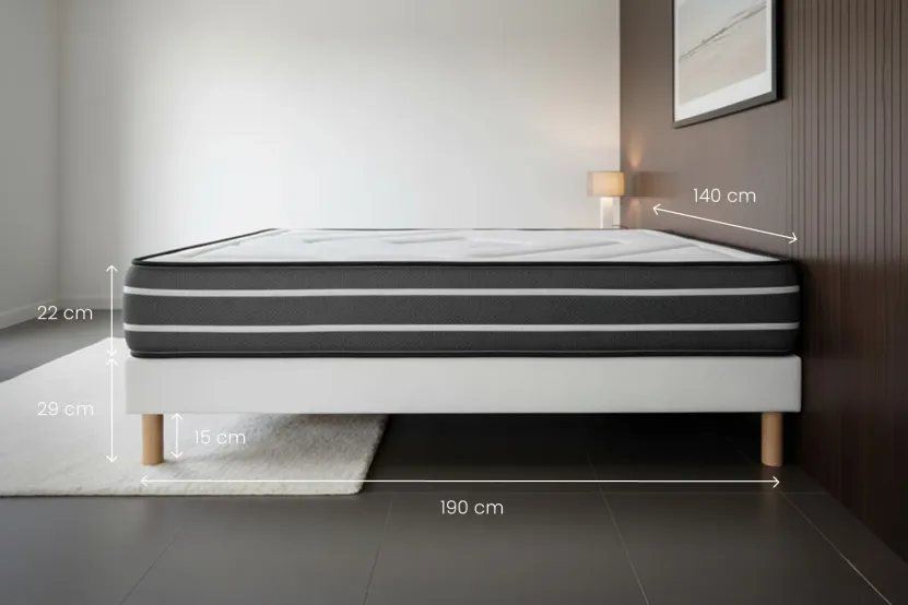 Ensemble Matelas Sommier 140x190 cm - Sommier Blanc (déjà monté) - Exclusive